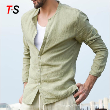 2019 new foreign trade men's shirt cotton and linen shirt casual shirt gentleman slim